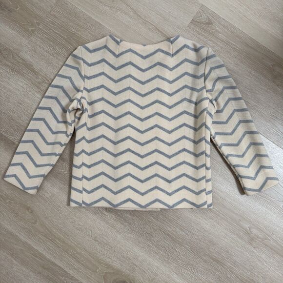 Vintage SEBASTIAN ITALY Gray Cream Chevron Wool Lady Jacket Blazer Sz 10 2 4 - Picture 8 of 9